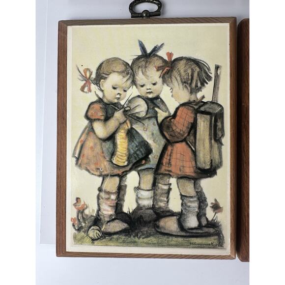 Vintage Hummel Mini Prints Wood Frame Art Pictures Retro Set Of 4 - Picture 5 of 9